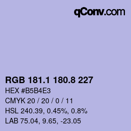 カラーコード: RGB 181.1 180.8 227 | qconv.com