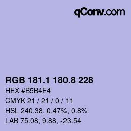 カラーコード: RGB 181.1 180.8 228 | qconv.com
