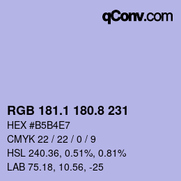 Farbcode: RGB 181.1 180.8 231 | qconv.com