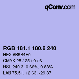Farbcode: RGB 181.1 180.8 240 | qconv.com