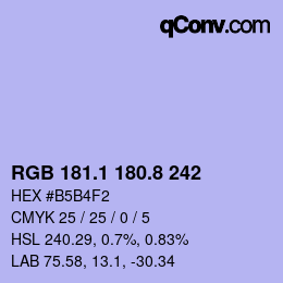 Color code: RGB 181.1 180.8 242 | qconv.com