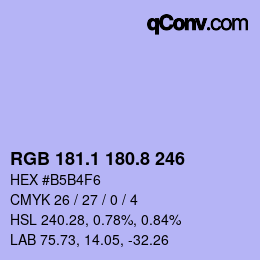 カラーコード: RGB 181.1 180.8 246 | qconv.com