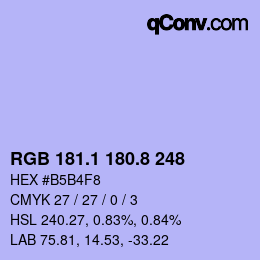 カラーコード: RGB 181.1 180.8 248 | qconv.com