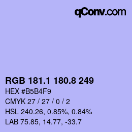 カラーコード: RGB 181.1 180.8 249 | qconv.com