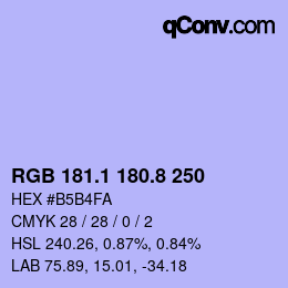 カラーコード: RGB 181.1 180.8 250 | qconv.com