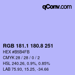 カラーコード: RGB 181.1 180.8 251 | qconv.com