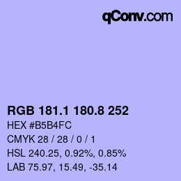 カラーコード: RGB 181.1 180.8 252 | qconv.com