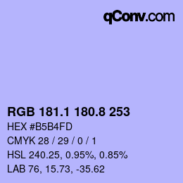 カラーコード: RGB 181.1 180.8 253 | qconv.com
