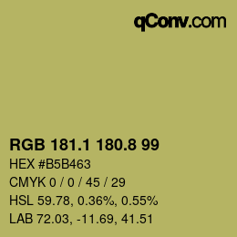 Color code: RGB 181.1 180.8 99 | qconv.com