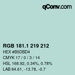 カラーコード: RGB 181.1 219 212 | qconv.com