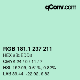 Color code: RGB 181.1 237 211 | qconv.com