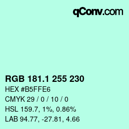 Color code: RGB 181.1 255 230 | qconv.com