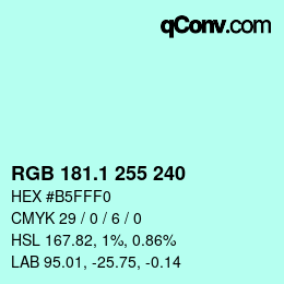 Color code: RGB 181.1 255 240 | qconv.com