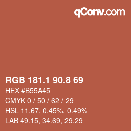 カラーコード: RGB 181.1 90.8 69 | qconv.com