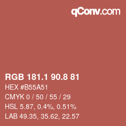 カラーコード: RGB 181.1 90.8 81 | qconv.com