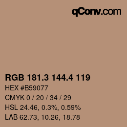 カラーコード: RGB 181.3 144.4 119 | qconv.com