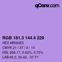 カラーコード: RGB 181.3 144.4 229 | qconv.com