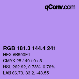 カラーコード: RGB 181.3 144.4 241 | qconv.com