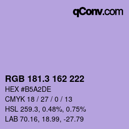 カラーコード: RGB 181.3 162 222 | qconv.com