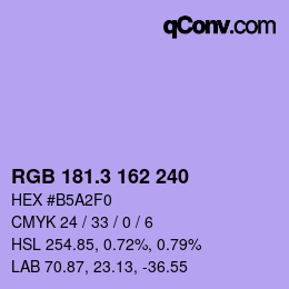 カラーコード: RGB 181.3 162 240 | qconv.com
