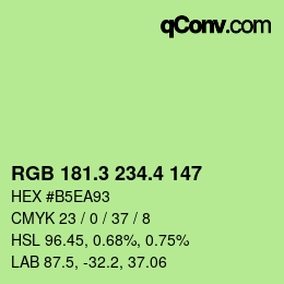 カラーコード: RGB 181.3 234.4 147 | qconv.com