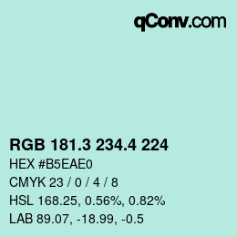 カラーコード: RGB 181.3 234.4 224 | qconv.com