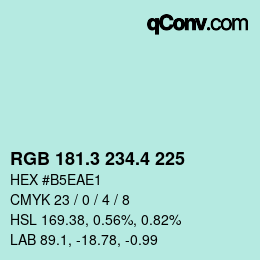 カラーコード: RGB 181.3 234.4 225 | qconv.com