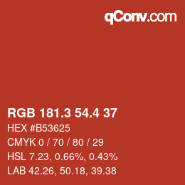 カラーコード: RGB 181.3 54.4 37 | qconv.com