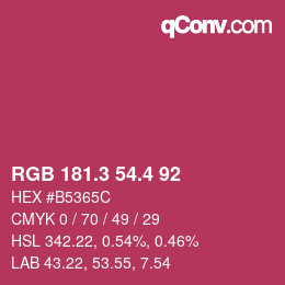 カラーコード: RGB 181.3 54.4 92 | qconv.com