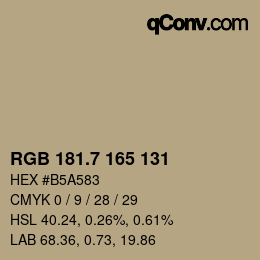 カラーコード: RGB 181.7 165 131 | qconv.com