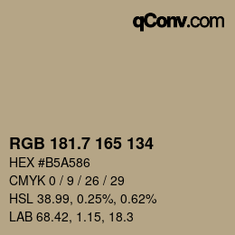 カラーコード: RGB 181.7 165 134 | qconv.com