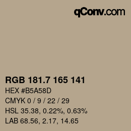 カラーコード: RGB 181.7 165 141 | qconv.com