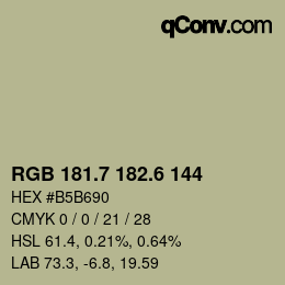 カラーコード: RGB 181.7 182.6 144 | qconv.com