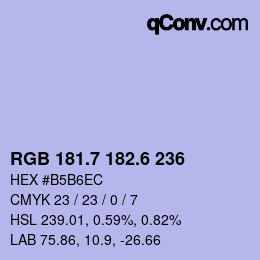 カラーコード: RGB 181.7 182.6 236 | qconv.com