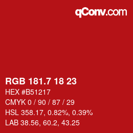カラーコード: RGB 181.7 18 23 | qconv.com
