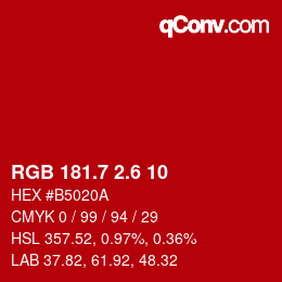 カラーコード: RGB 181.7 2.6 10 | qconv.com