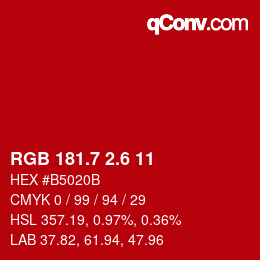 カラーコード: RGB 181.7 2.6 11 | qconv.com