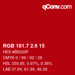 カラーコード: RGB 181.7 2.6 15 | qconv.com
