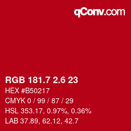 カラーコード: RGB 181.7 2.6 23 | qconv.com
