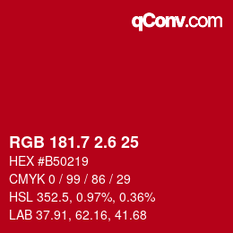 カラーコード: RGB 181.7 2.6 25 | qconv.com