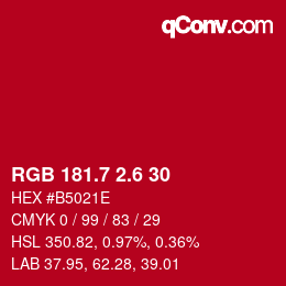 カラーコード: RGB 181.7 2.6 30 | qconv.com