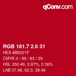 カラーコード: RGB 181.7 2.6 31 | qconv.com