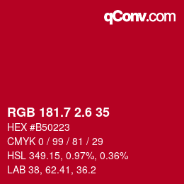 カラーコード: RGB 181.7 2.6 35 | qconv.com