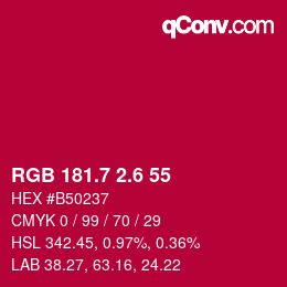 カラーコード: RGB 181.7 2.6 55 | qconv.com