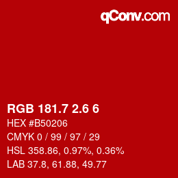 カラーコード: RGB 181.7 2.6 6 | qconv.com