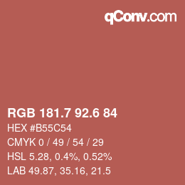 カラーコード: RGB 181.7 92.6 84 | qconv.com