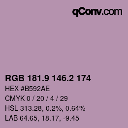 Color code: RGB 181.9 146.2 174 | qconv.com