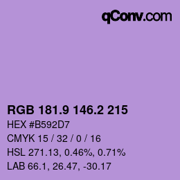 カラーコード: RGB 181.9 146.2 215 | qconv.com