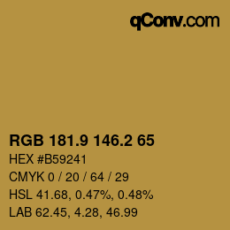 Color code: RGB 181.9 146.2 65 | qconv.com