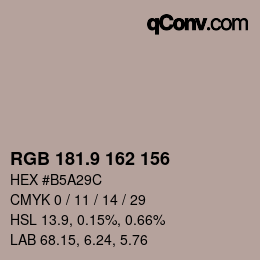 カラーコード: RGB 181.9 162 156 | qconv.com